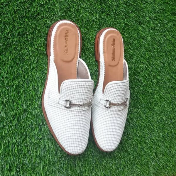 Woven Leather White Mules Shoes